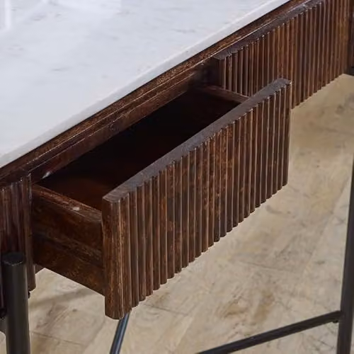 Indian Hub Opal Console Table with Marble Top and Metal Legs, W: 120 cm, D: 40 cm, H: 77 cm – 4