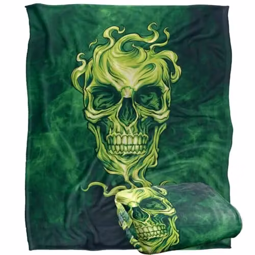 JQ Licensing Ba-Jp Glowing Green Skull Super Soft Fleece Throw Blanket in White, W: 152 cm, D: 127 cm – 1