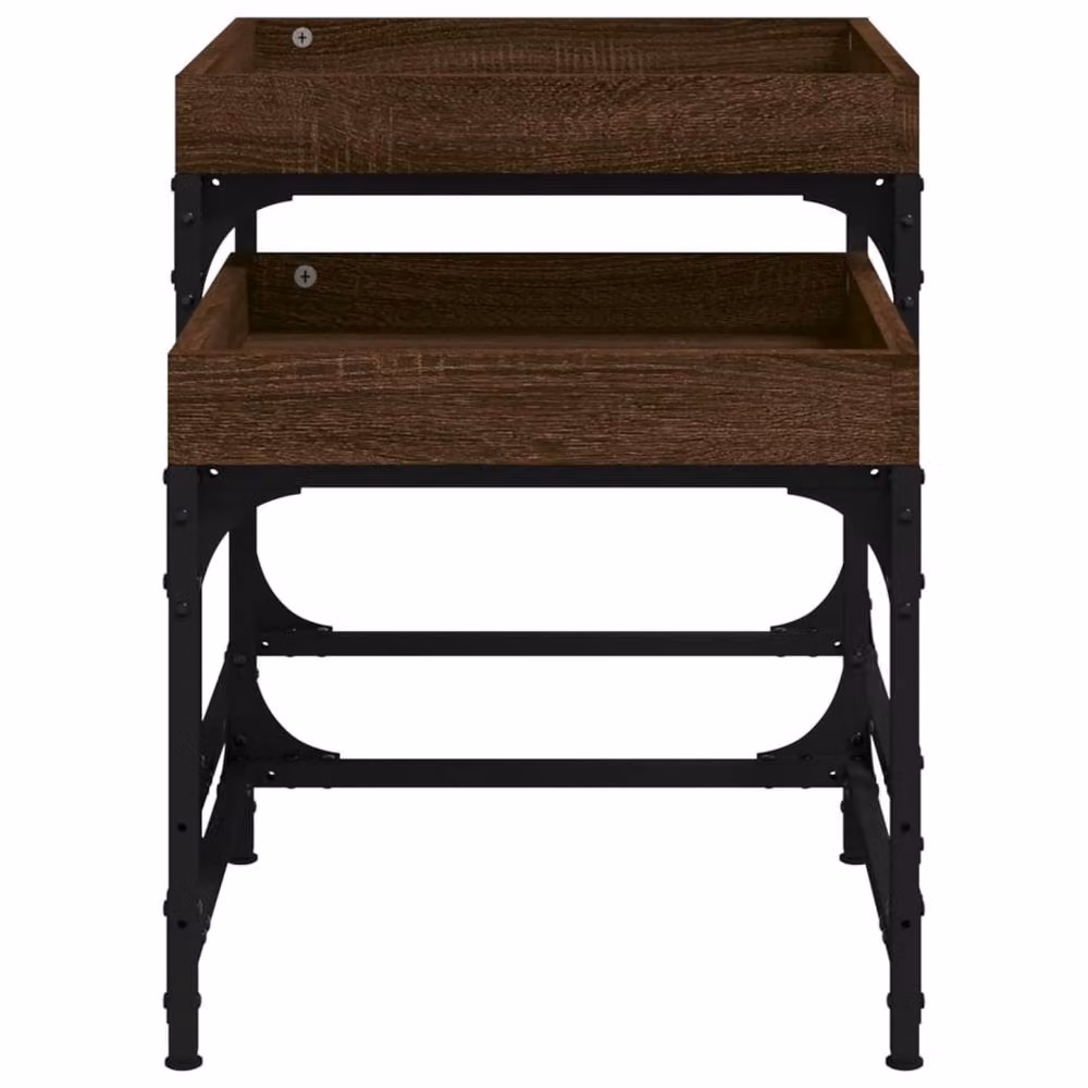Berkfield Home Set of 2 Brown Oak Nesting Side Tables with Metal Legs – 6