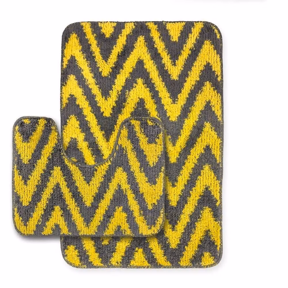 Velosso 2 Piece Chevron Stripe Bath and Pedestal Mat Set in Yellow – 2
