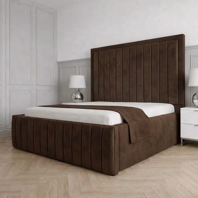 Living Comfort Bedz Sovereign Upholstered Gas Lift Storage Bed in Brown, W/D/H: 140 x 200 cm