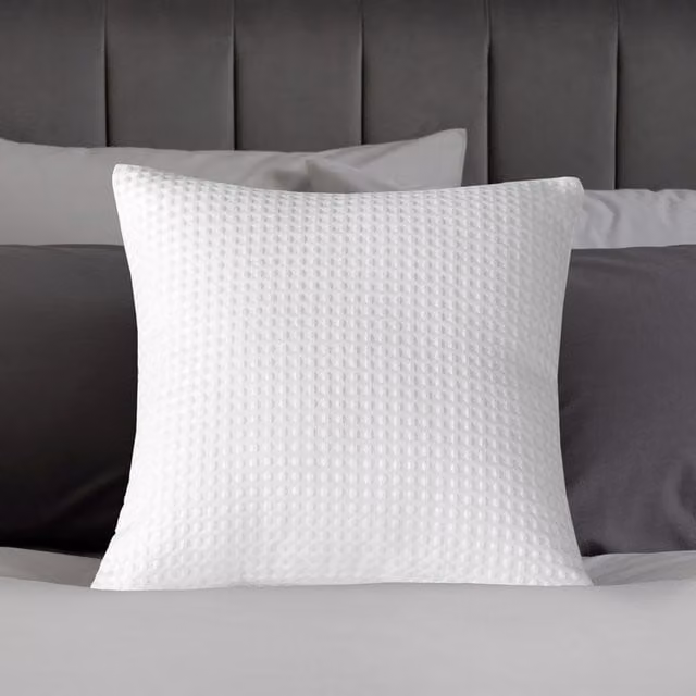 Velosso White Textured Waffle Square Filled Cushion with Removable Cover