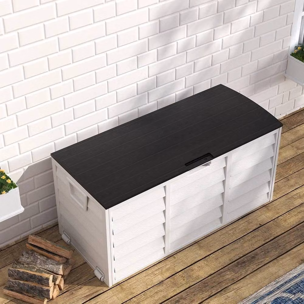 FLAVORA Black and White Outdoor Plastic and Metal Garden Storage Box – 3