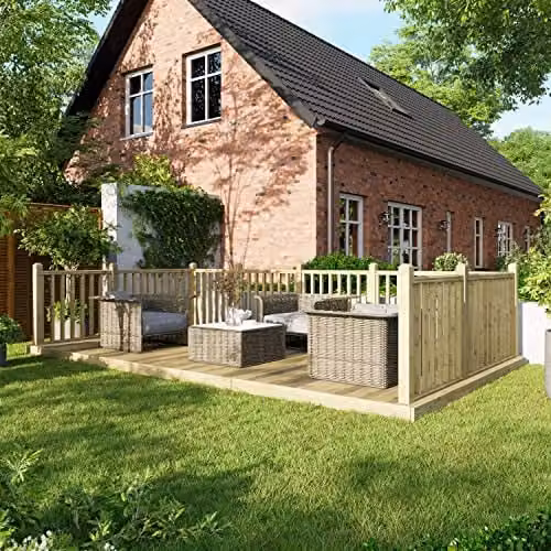 Powersheds Premium Wooden Decking Kit with Hand Rails on Three Sides, Brown