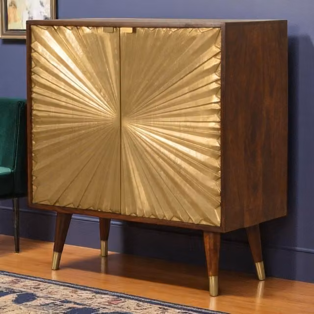 Artisan Furniture Manila Gold Mango Wood Cabinet in Brown and Gold, W/D/H: 152.4 x 45.72 x 91.44 cm