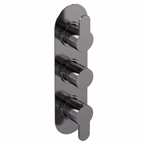 nuie Arvan Modern Round Concealed Triple Thermostatic Shower Valve with Two Outlets, Brushed Pewter