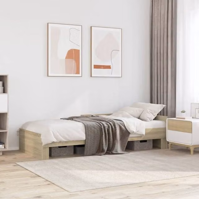 Berkfield Home Sonoma Oak Bed Frame in Brown, W/D/H: 90 x 200 cm – 1