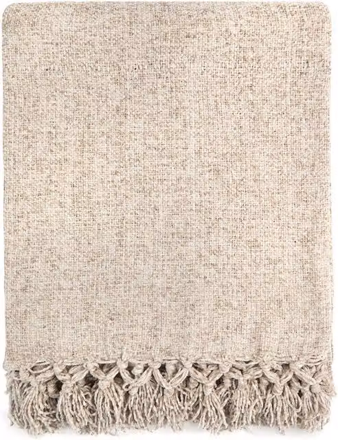 Emma Barclay Darcy Tassel Woven Throw Blanket with Fringes, Grey, W: 150 cm, L: 200 cm