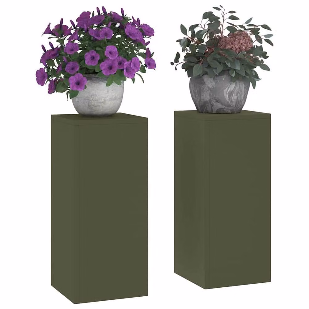 Berkfield Home Outdoor Pillar Plant Stand Set of 2, Olive Green Steel, W/D/H: 24 x 24 x 55 cm – 3