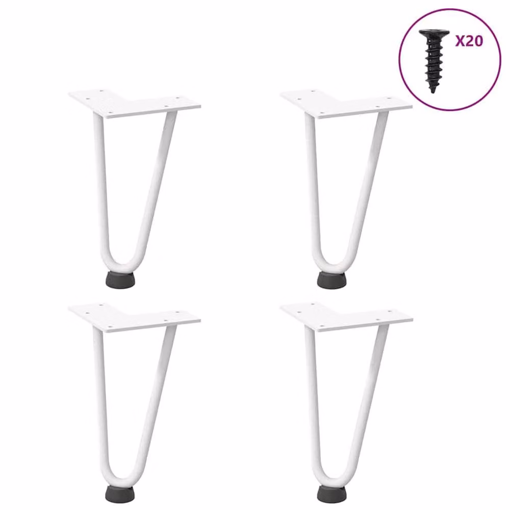 Berkfield Home White Solid Steel Hairpin Table Legs, 4 Pieces, Height: 20 cm
