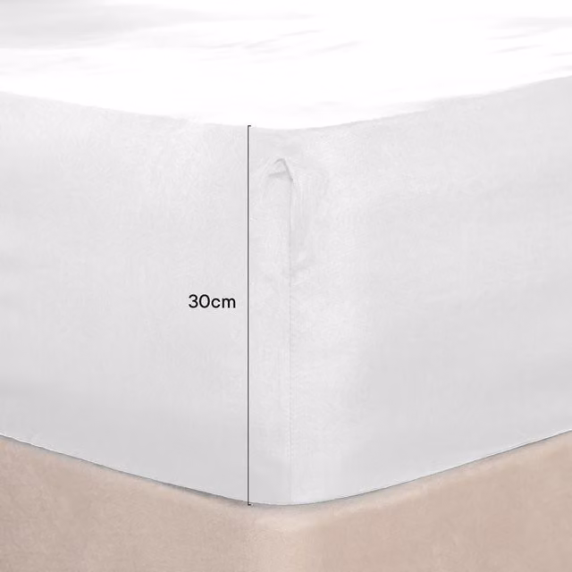 Brentfords White Microfibre Deep Fitted Single Bed Sheet, W/D/H: 90 x 190 cm