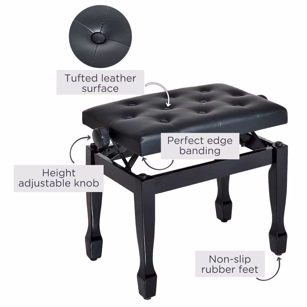 KORVIXA Adjustable Faux Leather Piano Stool in Black – 4