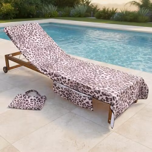 OHS Leopard Print Microfibre Beach Towel for Adults, Quick-Drying and Absorbent, Pink, W: 75 cm x L: 215 cm