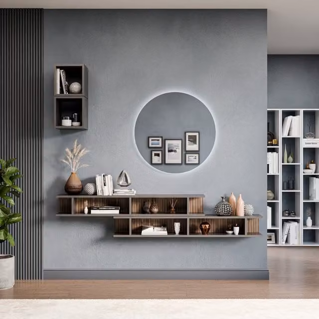 Decorotika Lausanne Wall Mounted Minimalist Entertainment Center in Black with LED Lighting
