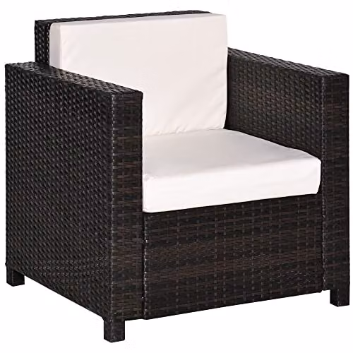 Outsunny Brown Rattan Garden Armchair with Cushions – 2