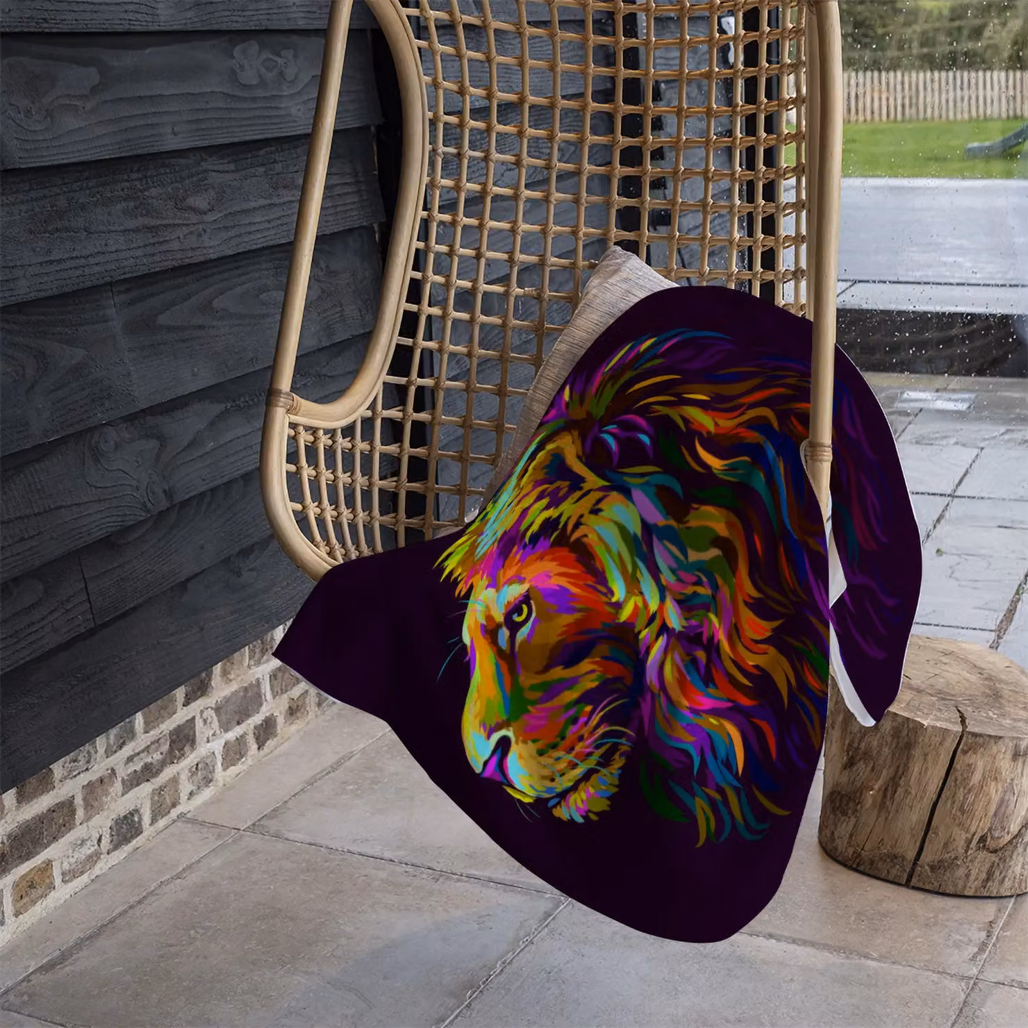 Benjamin Tate Design Lion's Head Pop Art Style Fleece Blanket in Purple, Sand and Multicolour, W/D/H: 120 x 150 cm – 2