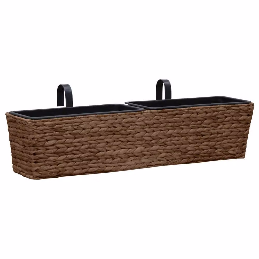 Berkfield Home Garden Planters, 2 Piece Water Hyacinth Tub Set in Brown, W/D/H: 20.0 x 18.0 x 6.0 cm – 3