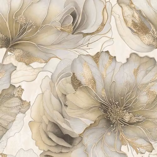 Muriva Renata Floral 3D Flower Blossom Print Vinyl Wallpaper in Cream, Beige and Gold – 1