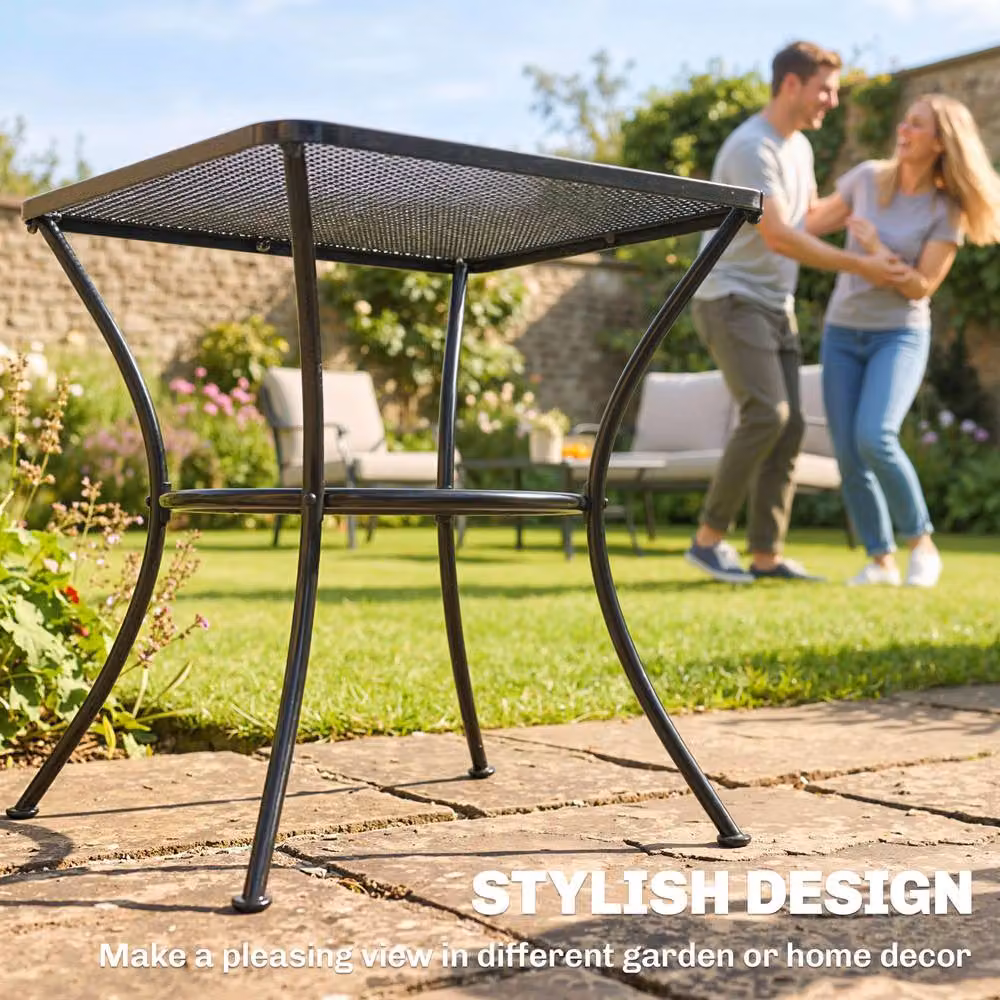 OUTSUNNY Black Metal Square Outdoor Patio Bistro Table, W/D/H: 45 x 45 x 45 cm – 4