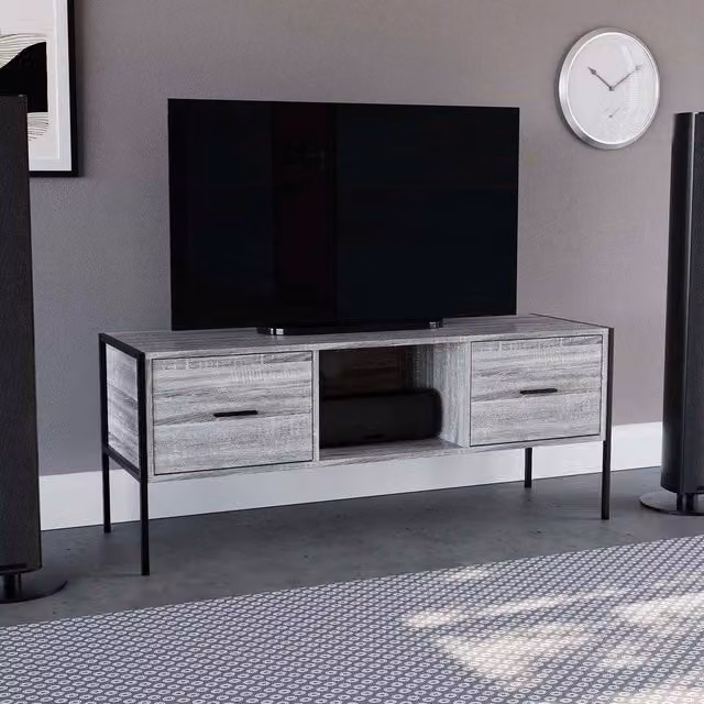 Vida Designs Brooklyn 2 Drawer Industrial TV Unit in Grey