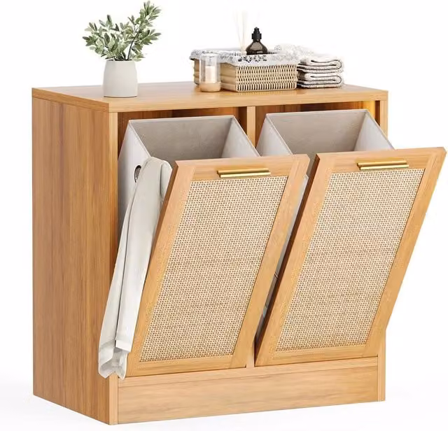 Pamapic Scandinavian Rattan Bathroom and Bedroom Storage Cabinet in Beige