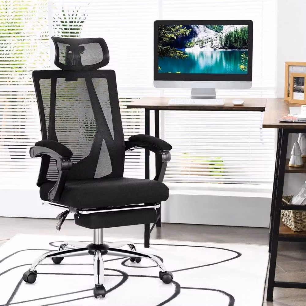 NESTLUNE Comfort Executive Office Chair in Black with Headrest and Height Adjustment – 4