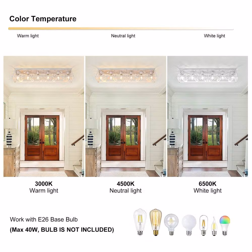 NIVOR 6 Light Metal Farmhouse Dimmable Flush Mount Ceiling Chandelier, White, W: 115 cm – 3