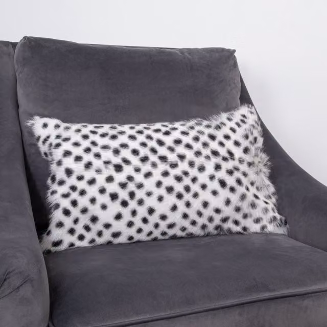 Native Natural White and Black Dotted Lambskin Rectangular Cushion
