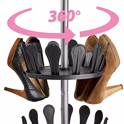 tectake 8-Tier Rotating Shoe Rack in Black with Height-Adjustable Pole (100-300 cm) – 2