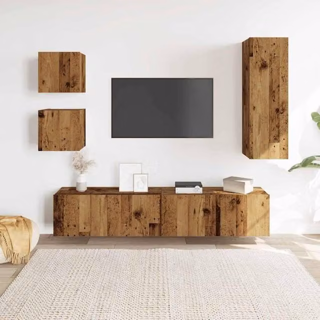 Berkfield Home Classic 5 Piece Wall-mounted TV Cabinet Set in Brown Engineered Wood – 1