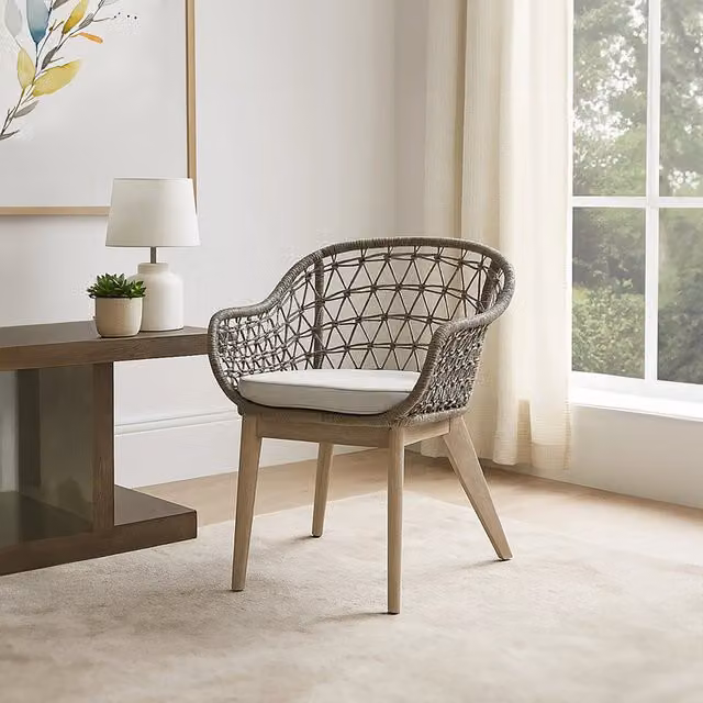 Cefena Mid-Century Geometric Butterfly Chair with Armrests in Black, White and Grey Fabric
