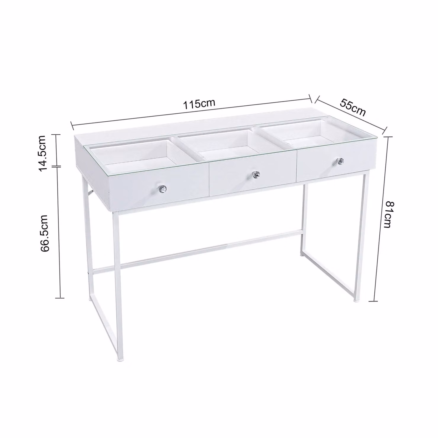 FENCHILIN 3-Drawer Vanity Dressing Table with LED Lights, White, W/D/H: 115 x 55 x 81 cm – 3