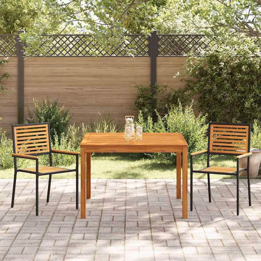 Berkfield Home 3 Piece Black Poly Rattan and Acacia Wood Garden Dining Set – 3