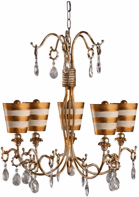 Loops 5 Bulb Chandelier Hanging Pendant Light in Gold and Cream Patina with E27 40W LED Bulbs