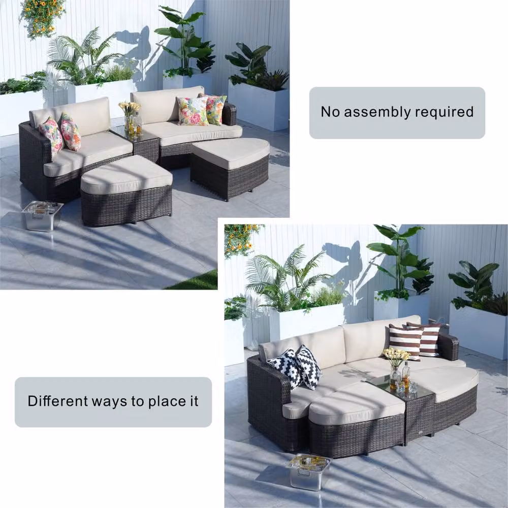 Direct Wicker Brown L-Shape Outdoor Garden Furniture Set with 2-Seater Sofa, Ottoman, Coffee Table and Upholstered Cushions – 2