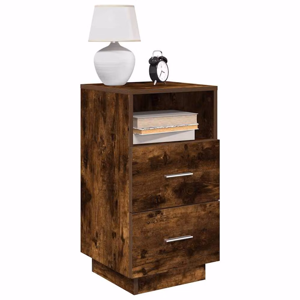 Berkfield Home Set of 2 Durable Bedside Cabinets with 2 Drawers in Smoked Oak Brown, W/D/H: 36 x 36 x 68 cm – 1