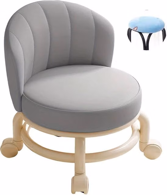 FORGEVIO Grey Rolling Low Stool with Castors and Synthetic Leather Seat – 1