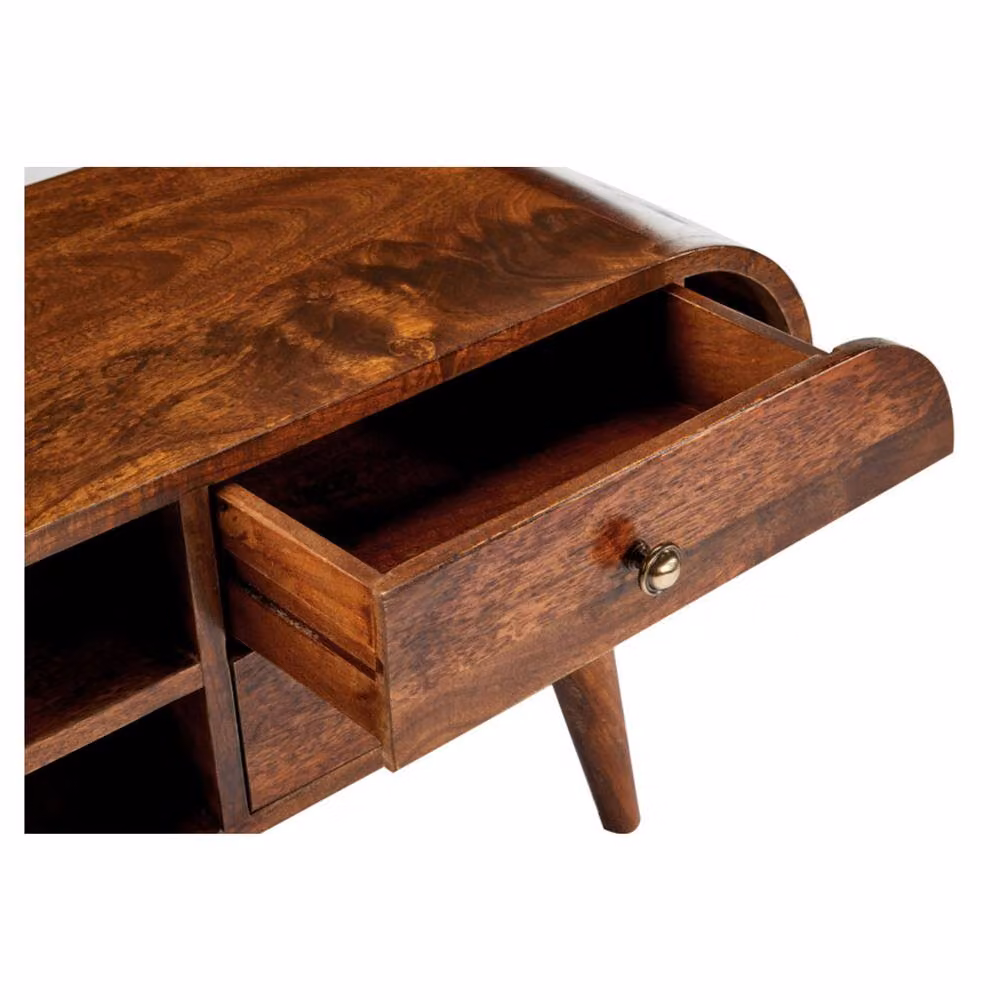 Elm Home and Garden Solid Mango Wood Oval TV Media Unit in Dark Brown, W/D/H: 90 x 35 x 45 cm – 3