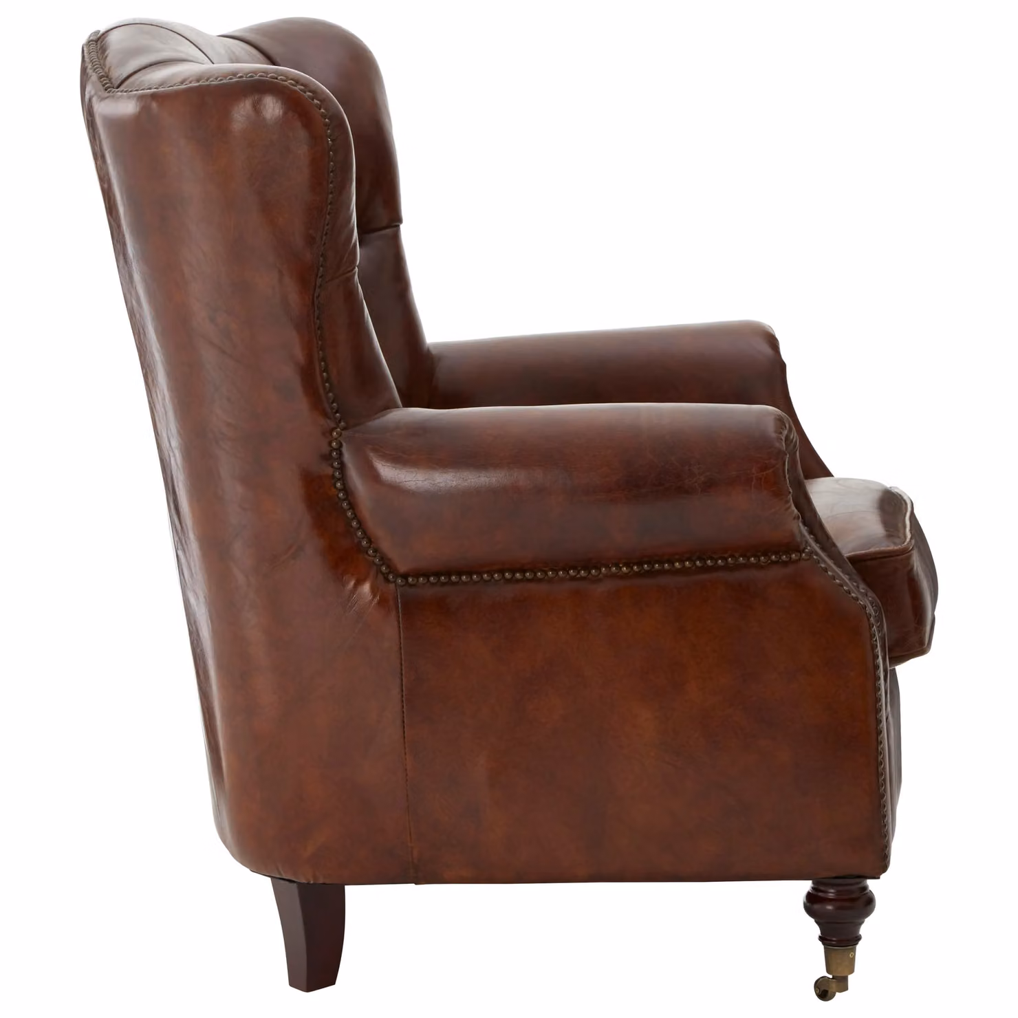 Orsina Brown Leather Lounge Chair with Walnut Wood Frame – 5