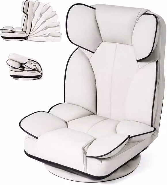Gymax 360 Degree Swivel Floor Gaming Chair and Folding Lazy Lounger Couch in White