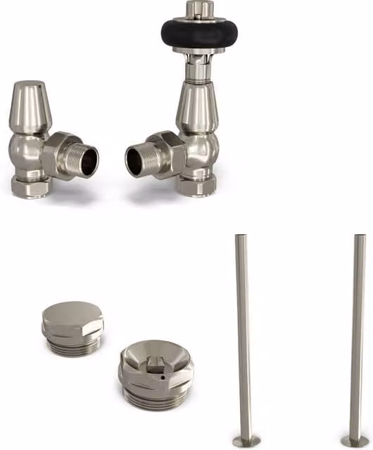 UK Radiators Signature Wooden Head Silver Nickel Thermostatic Radiator Valve Installation Kit