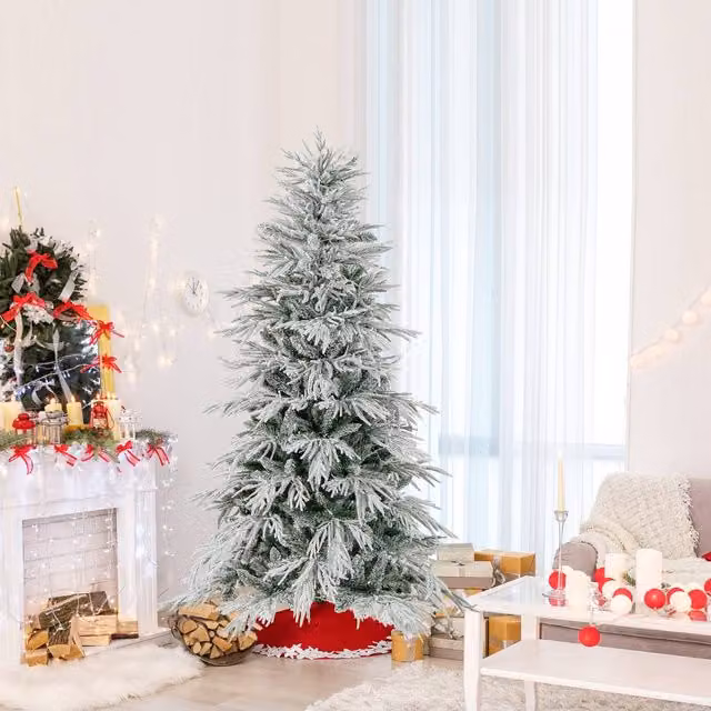 Costway 6 FT Flocked Artificial Christmas Tree with 820 PVC Branch Tips in Multicolour