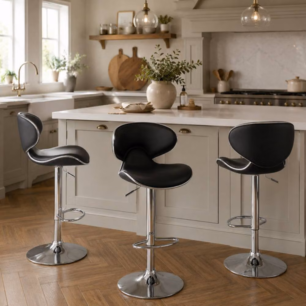 netfurniture Dove Black Synthetic Leather Kitchen Bar Stool with Padded Back and Swivel Function – 2