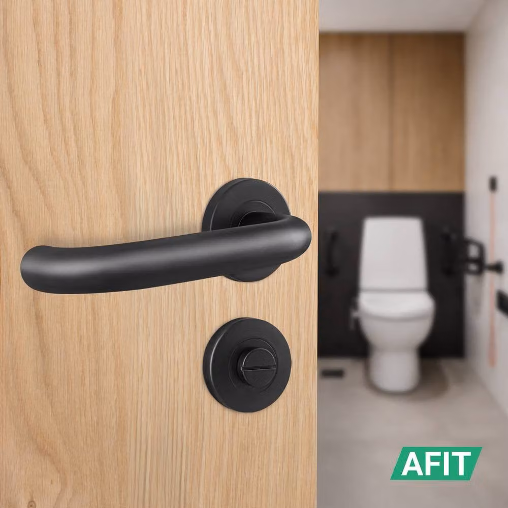 AFIT Matt Black Stainless Steel Return to Door Handles with Bath Lock and 64mm Hinges, W/D/H: 15 x 15 x 1.5 cm – 5
