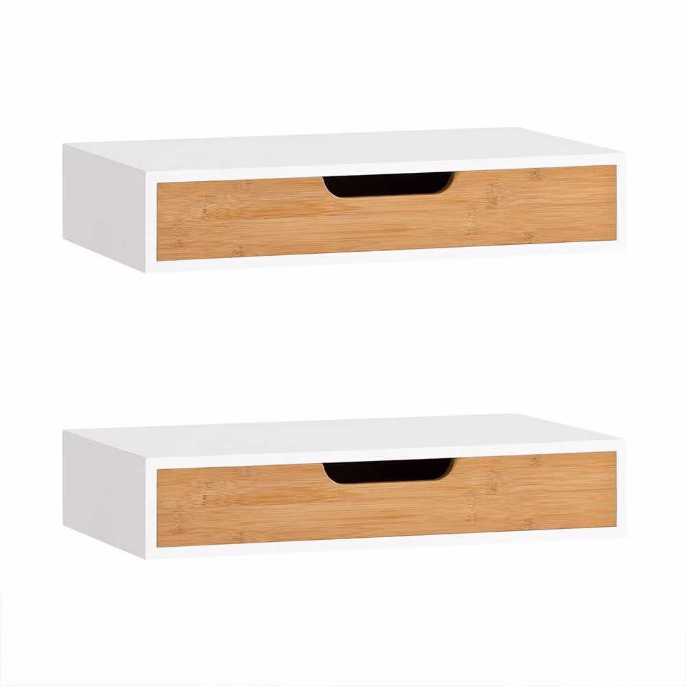 SoBuy Set of 2 White Floating Wall Mounted Shelves with Cut-Out Handles, W/D/H: 40.0 x 25.0 x 25.0 cm – 2