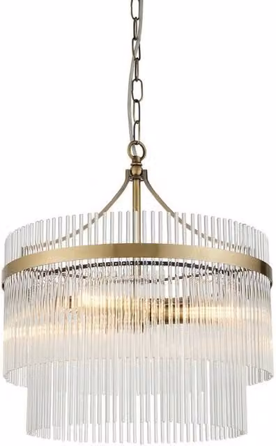 Netlighting Marietta 3 Light Multi Arm Ceiling Pendant Lamp in Antique Brass and Gold with Transparent Glass Shades – 1