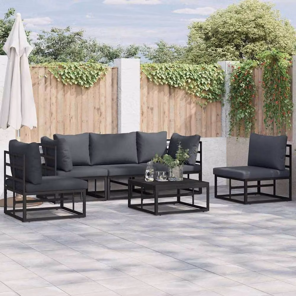 Berkfield Home 5 Piece Garden Sofa Set with Weather Resistant Cushions and Scatter Pillows in Black Powder Coated Aluminium – 2