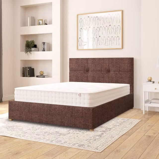 Aspire Caine Yorkshire Knit Ottoman Storage Bed in Brown, W: 180 cm, D: 200 cm