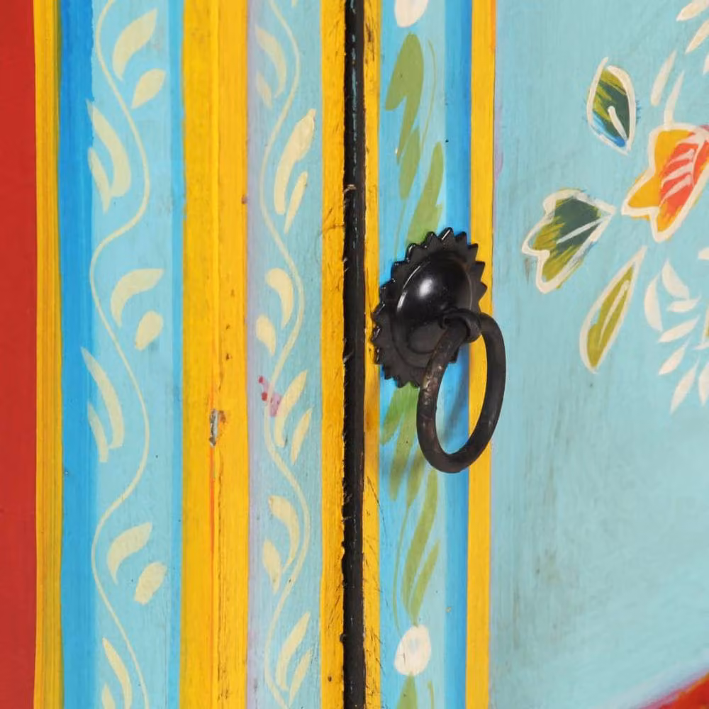 Berkfield Home Hand Painted Floral Ethnic Highboard in Multicolour Solid Mango Wood W/D/H: 40 x 30 x 90 cm – 4