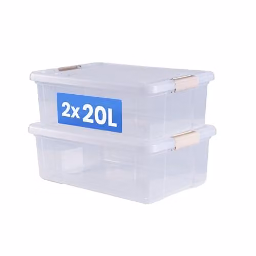 Libbi Lou Transparent Plastic Stackable Storage Boxes with Lids, 20 Litre (Set of 2) – 1
